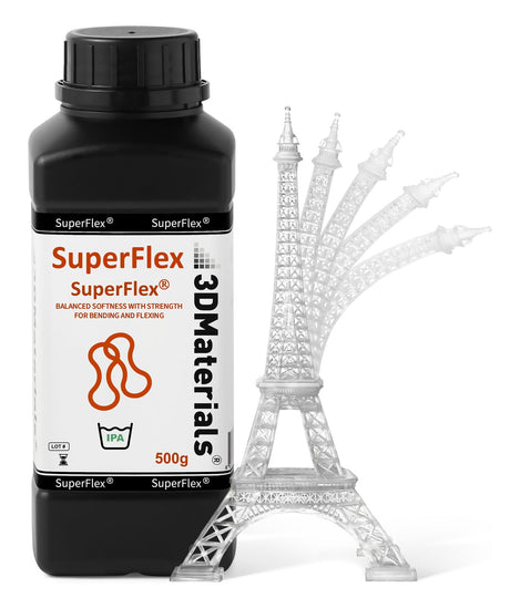 Superflex 3D Printer Resin, Softness 80A Simulating Flexible Rubber, Made in Korea by 3DMaterials (500g, Clear) 3DMaterials