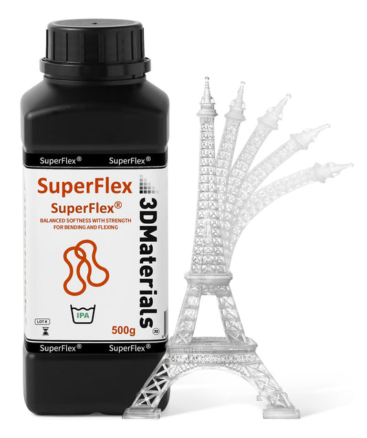 Superflex 3D Printer Resin, Softness 80A Simulating Flexible Rubber, Made in Korea by 3DMaterials (500g, Clear)