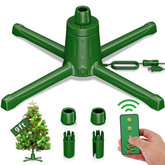 Fezax Rotating Christmas Tree Stand, 360° Adjustable Christmas Tree Stand for Up to 9Ft Artificial Trees, Revolving Tree Base Holder for Xmas Tree with Remote Control