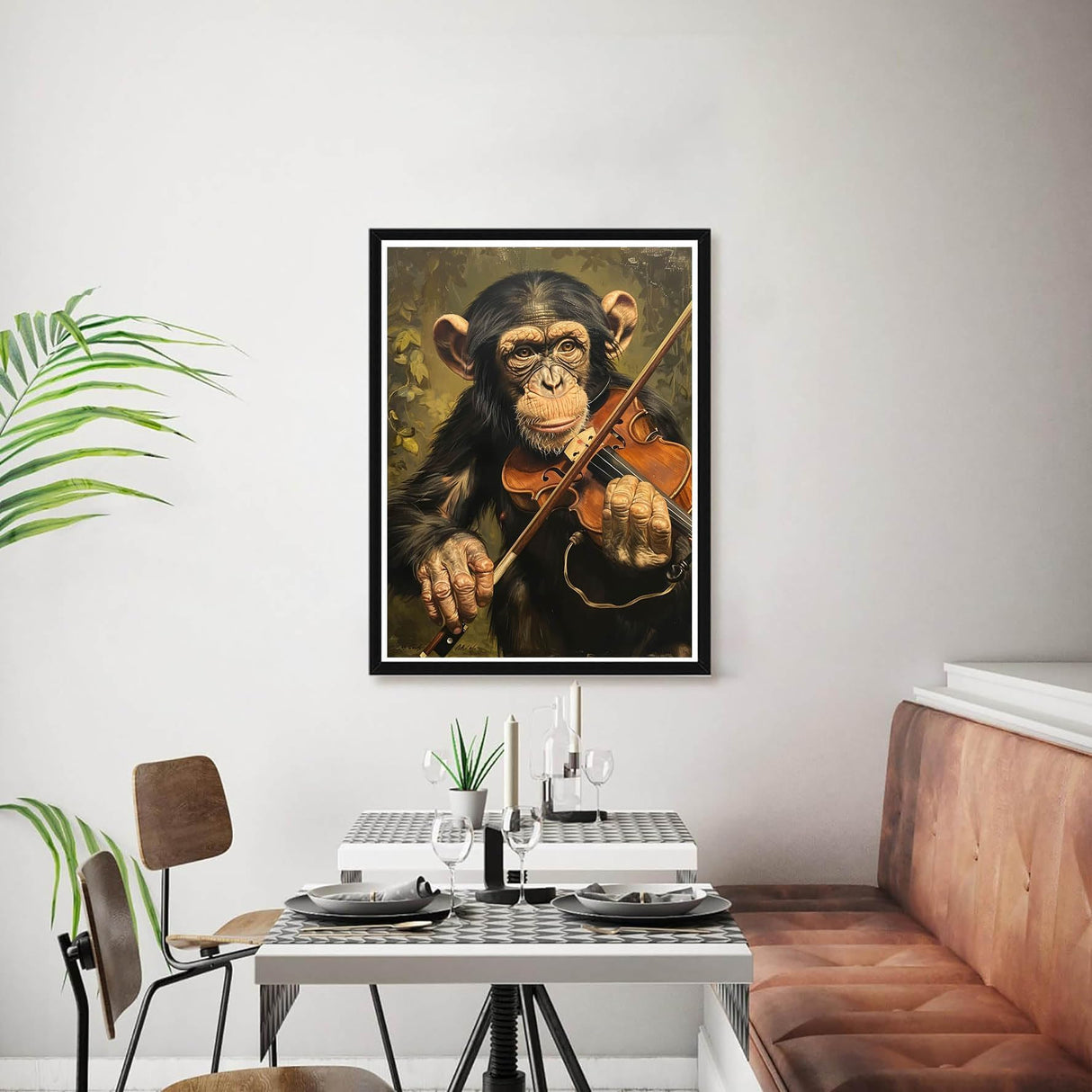 Bimkole 5D Diamond Art Kits for Adults Monkey Playing Violin, Full Drill DIY Rhinestone Embroidery Set Paint with Diamonds Art Animals by Number Kits Cross Stitch Home Wall Craft Decor 12x16 Inch Bimkole