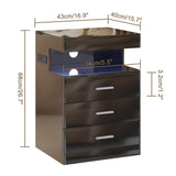 Treocho Led Nightstand with Hidden Space, Modern Night Stand with Charging Station, 3 Drawer Smart Nightstand with Glossy Finish, Tall Bedside Table with RGB Lights for Bedroom, Black Treocho