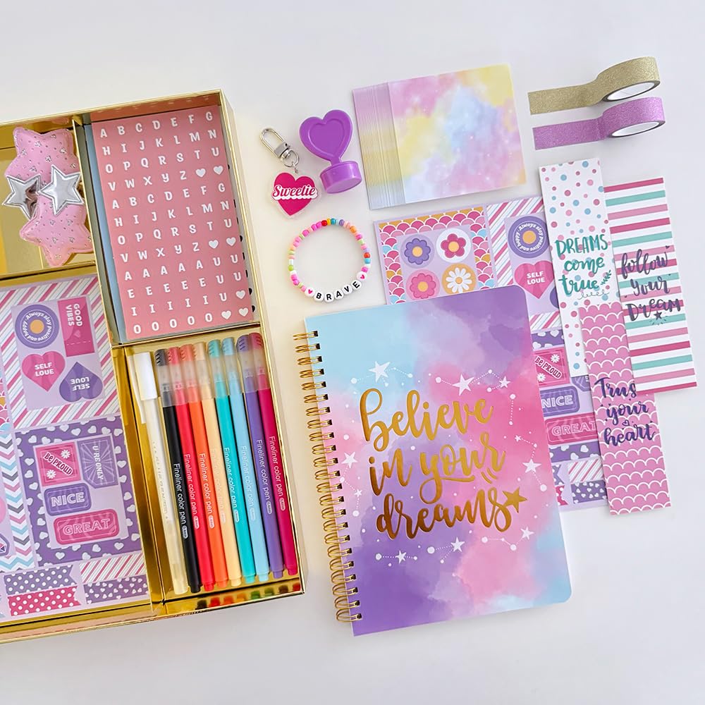 Nollh DIY Journal Kit for Girls - DIY Journal Set for Tween & Teen Girls, Stationery Set, Scrapbook & Diary Supplies Set, Journaling Art Crafts Kit, Ideal Gifts for 8 9 10 11 12 13 14 Year Old Girl Nollh