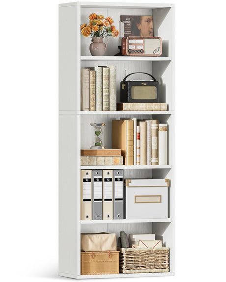 Casaottima 5-Tier Open Bookshelf and Bookcase, Floor Standing Display Storage Shelves for Living Room, Tall Book Shelf for Bedroom, Home Office, Dining Room, White Casaottima