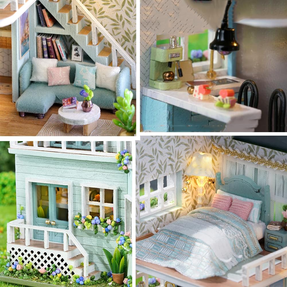 DIY Miniature Wooden Dollhouse Furniture Kit,Mini Handmade Doll House with LED,1:24 Scale Creative Woodcrafts Toys for Adult Friend Lover Birthday Gift (Homely House) Montidey