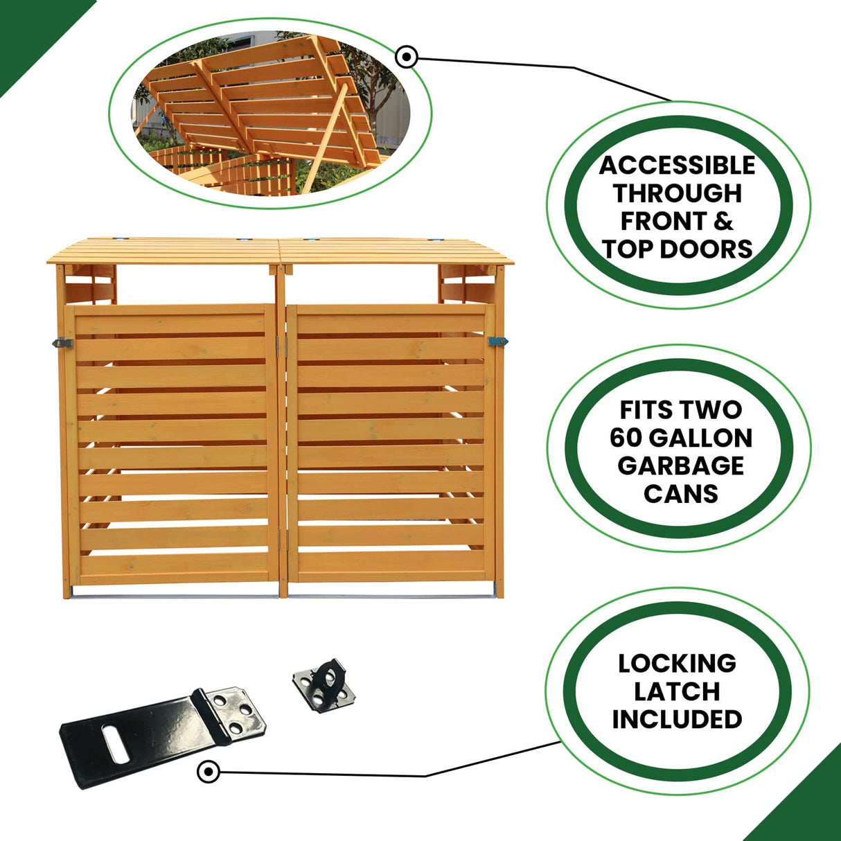 Hanover Outdoor Storage Shed, 4.9 ft. x 4 ft., Wooden Outdoor Shed for Trash and Recyclables with Locking Latch and Waterproof Roof, Durable Trash Sheds for Backyard, Patio, or Lawn Hanover