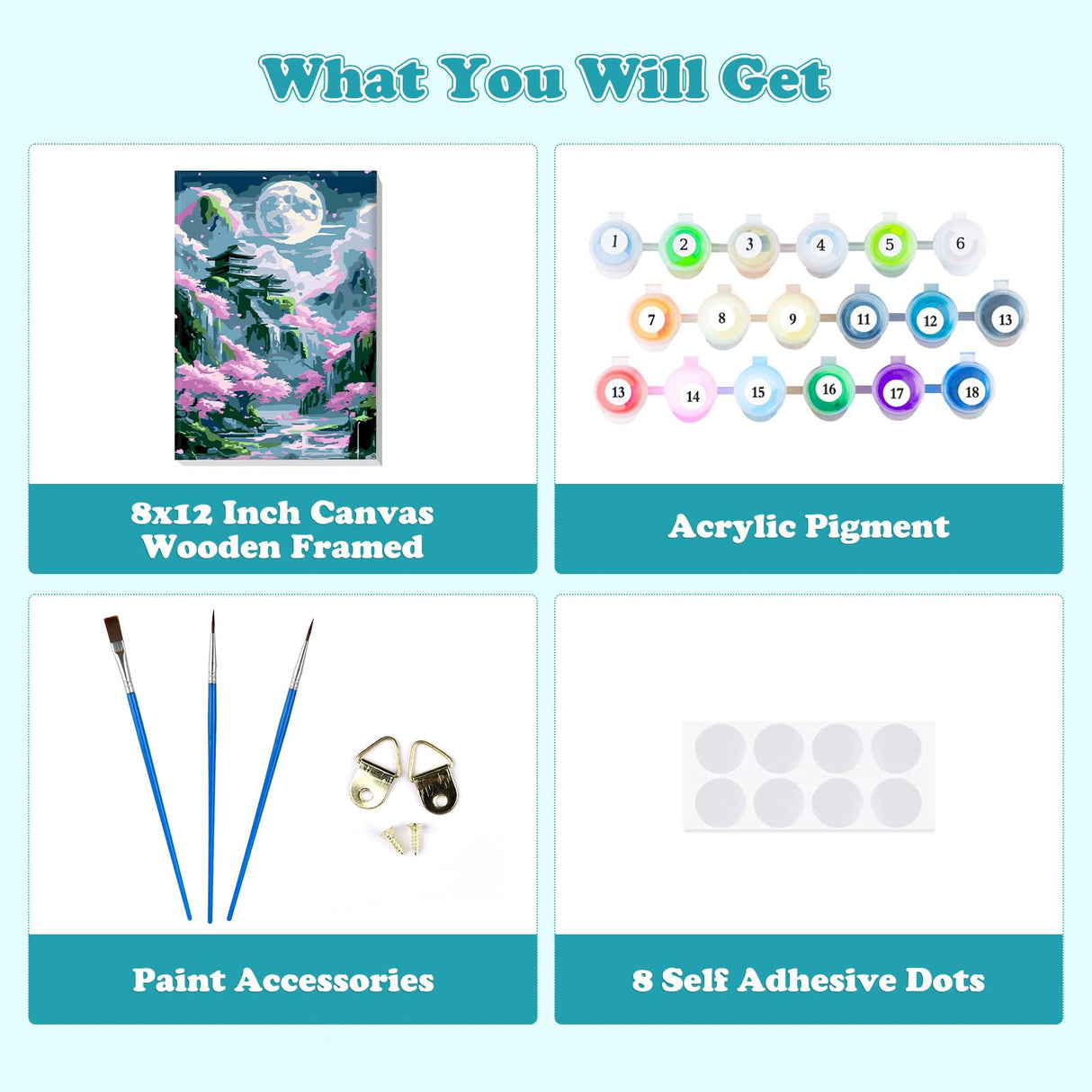 MOGTAA Landscape Paint by Number Kit for Adults Beginners Framed, Adult Paint by Number Kits On Canvas, Easy Adults' Paint-by-Number Kits, DIY Moon Flowers Oil Painting Kits for Home Decor, 8x12in MOGTAA