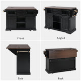 Merax 54.9" Kitchen Island with Drop Leaf, Power Outlet, Rolling Kitchen Storage Cart on 4 Wheels with 4 Door Shelves, Cross Barn Doors & Visual Glass Door for Dining Room,Brown Merax