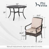 PHI VILLA 7 Pieces Patio Dining Set, Outdoor Round Table and Chairs for 6, 52" Round Dining Table with Umbrella Hole & 6 Heavy Metal Wicker Chairs with Thick Cushions PHI VILLA