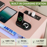 Jojoka Wide Dresser for Bedroom with Charging Station, 6 Drawer Dresser with LED Lights, Modern Large Capacity Storage Cabinet, Wood Dressers & Chests of Drawers Closet,Pink… Jojoka