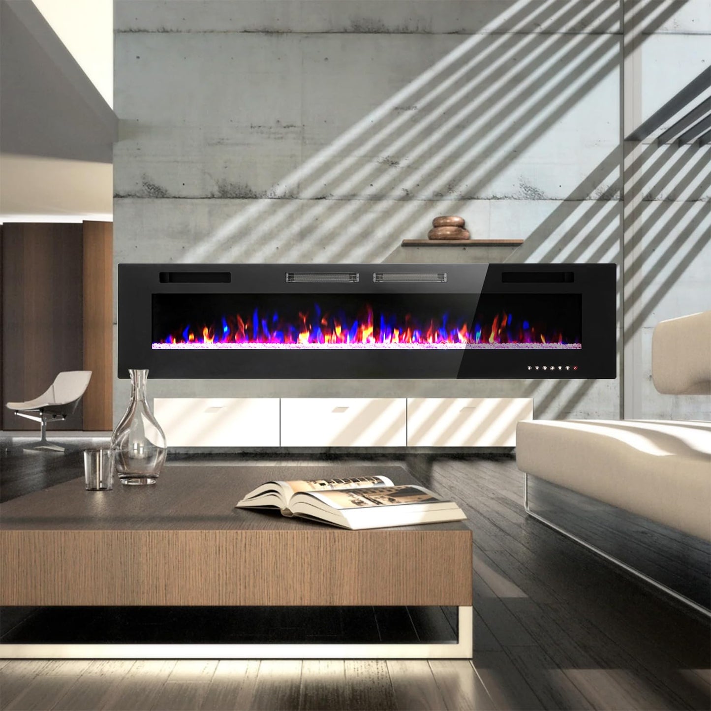 Sophia & William Electric Fireplace 72 Inch Wall Mounted & Recessed, Ultrathin 3.86" Electric Heater with Remote Control Touch Screen Noiseless, Fit for 2 x 4 & 2 x 6 Stud, Flame Color Adjustable