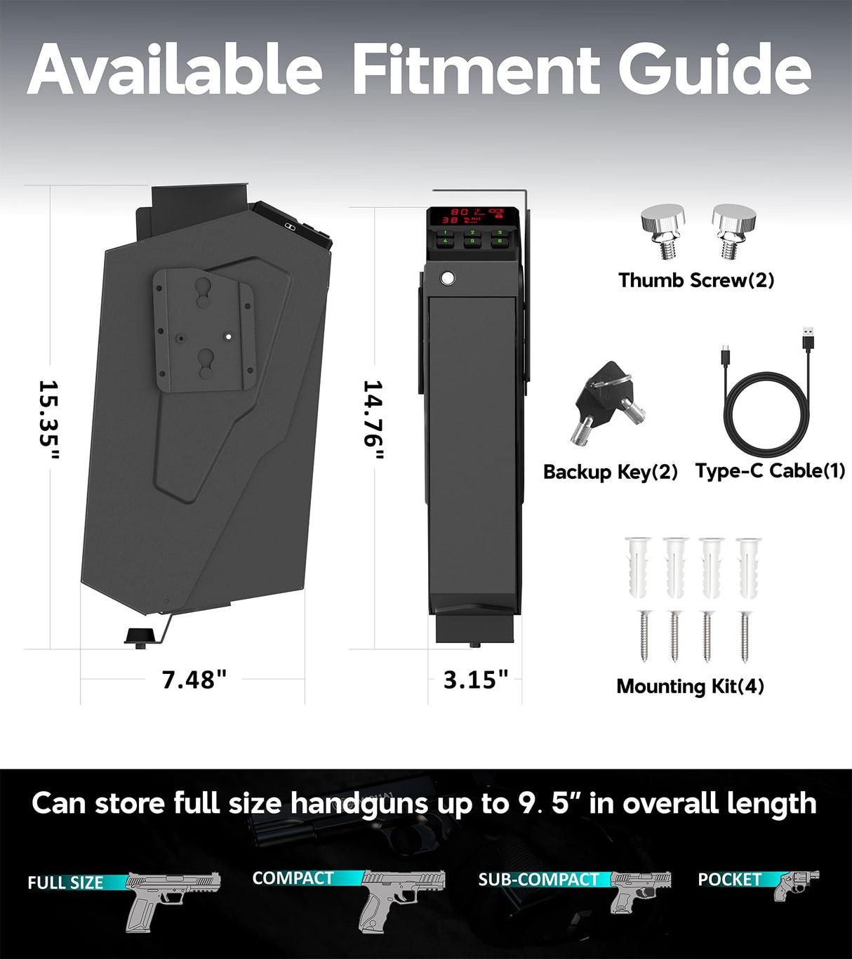 QINGENO Quick-Access Mounted Nightstand Handgun Gun Safe,Auto Open Lid Smart Pistol Safe with Keypad Lock/Key Lock (QG8002E Keypad) QINGENO