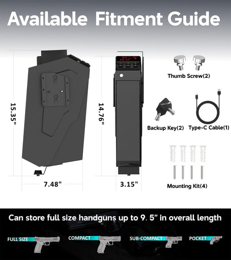 QINGENO Quick-Access Mounted Nightstand Handgun Gun Safe,Auto Open Lid Smart Pistol Safe with Keypad Lock/Key Lock (QG8002E Keypad) QINGENO