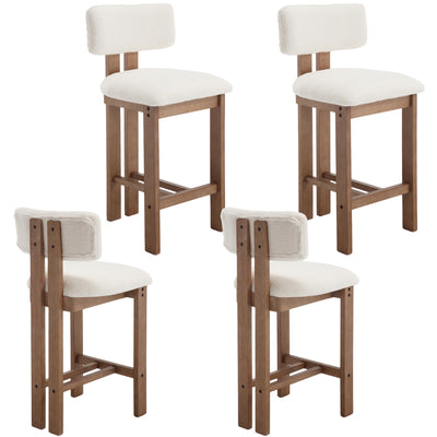 Shunzhi Upholstered Farmhouse Counter Height Bar Stools Set of 4 White Sherpa Barstools with Back/Solid Wood Legs, Modern Bar Chairs for Kitchen Island/Home Bar/Pub, 26 Inch