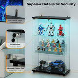 VINGLI Glass Display Cabinet with 3 Shelves, Double Doors and Lock, Floor Standing Curio Cabinets with LED Light, Upgraded Tempered Glass Bookshelf, for Living Room Living Room Bedroom Office, Black VINGLI