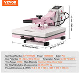 VEVOR Heat Press, 15 x 15 in Digital Heat Press Machine, Slide Out Heat Transfer Machine, Fast and Even Heating, 2-Layer Insulation Cotton, Heat Transfer Machine for T-Shirts/Bags/Pillows, Pink VEVOR