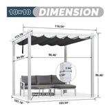 PURPLE LEAF 10' x 10' Outdoor Retractable Pergola Heavy-Duty Aluminum DIY White Pergola with Sun Shade Canopy Patio Modern Shelter for Garden Yard Deck Grape Trellis, Grey PURPLE LEAF
