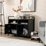 Giantex Cat Litter Box Enclosure - Cat Washroom Hidden Furniture with Front Entry, Cat Scratcher, 2-Door Storage Cabinet, 2 Compartments, Air Vents, Metal Frame, Wooden Pet Crate House (Black) Giantex