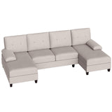 Shintenchi Sectional Sofas for The Living Room, U-Shaped Couch with Dual Chaise Lounge, 4-Seat Furniture Set Featuring Soft Cushions and Linen Fabric,Creamy White Shintenchi