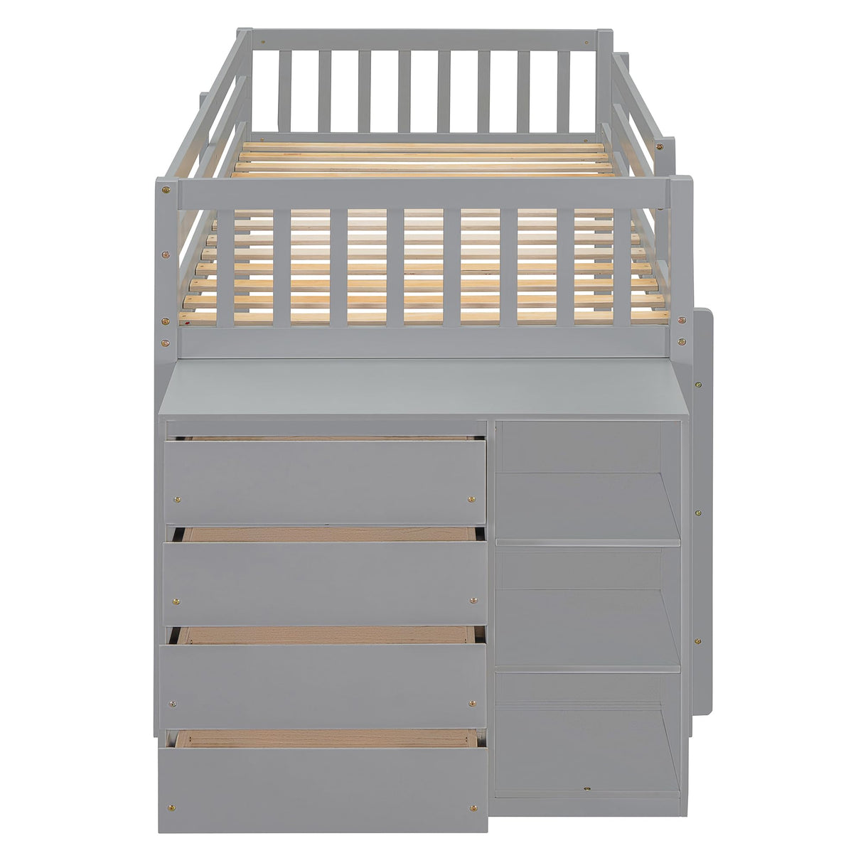 Harper & Bright Designs Twin Over Twin Low Bunk Bed with Storage,Floor Bunk Bed Frame with 4 Drawers and 3 Shelves, Solid Wood Loft Bed for Kids Girls Boys - Gray Harper & Bright Designs