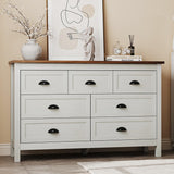 HOUROM Farmhouse White Dresser for Bedroom, Wide Wood Dressers & Chests of Drawers with Vintage Black Handle, 7 Drawer Dresser for Bedroom Hallway, Entryway, Antique White HOUROM