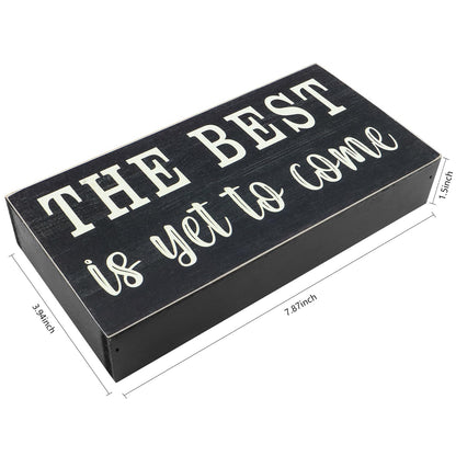 Esur Home Office Desk Decor for Women - Inspirational Farmhouse Cubicle Shelf Accessories Wooden Box Sign - The Best Is Yet To Come - WoodArtSupply