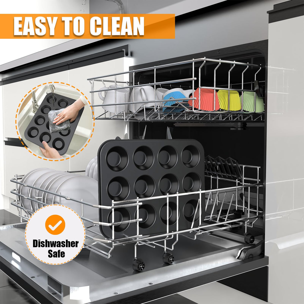 WIBIMEN Muffin Pan with 12 Silicone Cupcake Baking Cups - Non-stick Regular Size Cupcake Pan - Reusable Muffin Tin Baking Pans Set for Making Muffin Cakes, Tart, Bread(1PCS: 12-Cup Regular) WIBIMEN