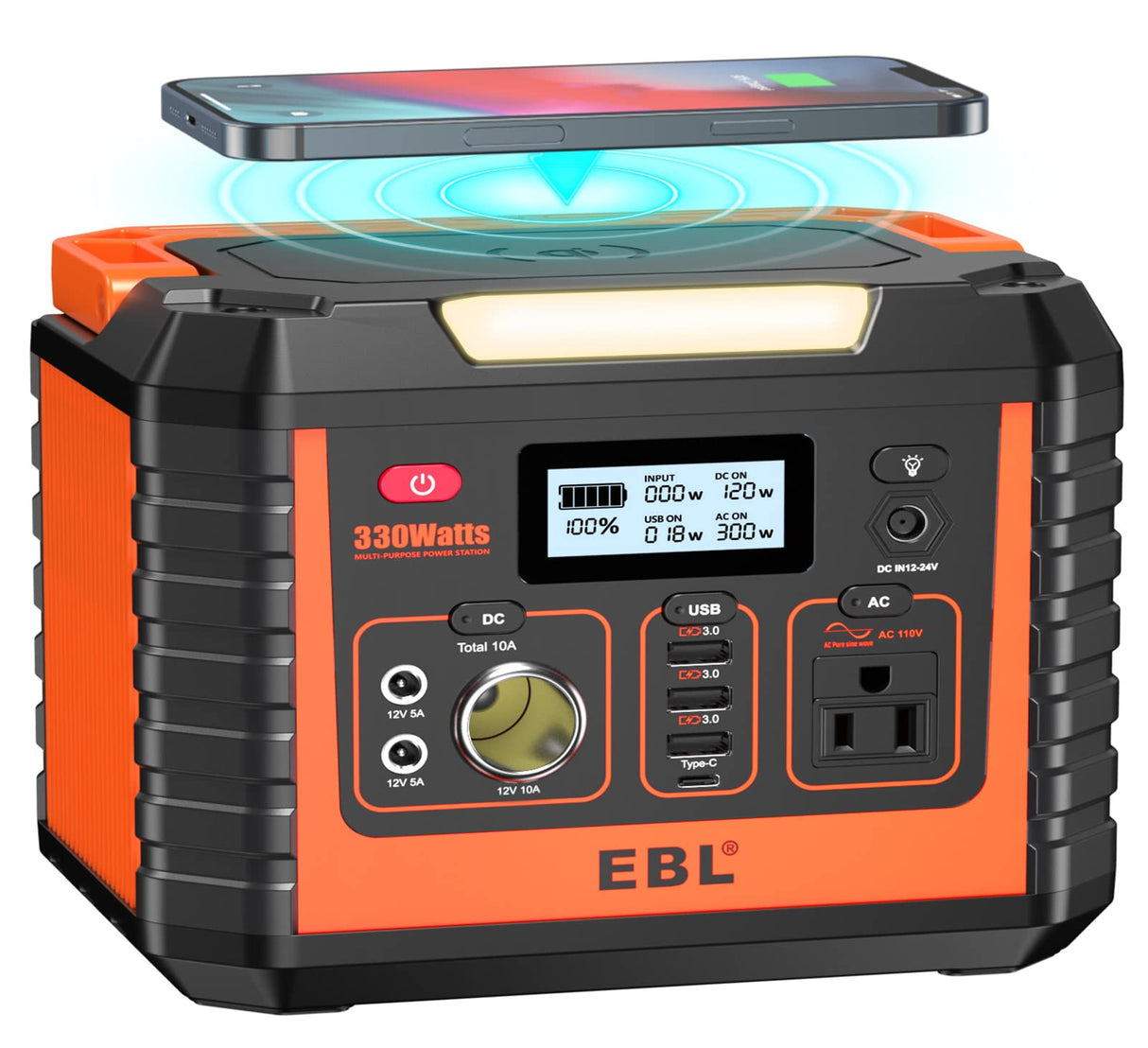 EBL Portable Power Station 300, 110V/330W Pure Sine Wave Solar Generator (Solar Panel Not Included) - Peak 600W Backup Lithium Batteries AC Outlet for Blackout Outdoors Camping Hunting Travel EBL
