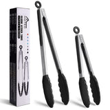 HOTEC Premium Stainless Steel Locking Kitchen Tongs with Silicon Tips, Set of 2-9" and 12" HOTEC