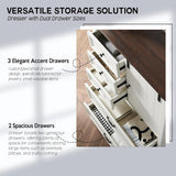 IFGET Farmhouse 5 Drawers Dresser for Bedroom, 47" Tall Chest of Drawers w/Sliding Barn Door, Rustic Wood Dressers Organizer w/Adjustable Shelves for Bedroom, Living Room, Kitchen-Antique White IFGET