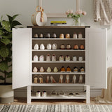 Maupvit Shoe Cabinet with Doors, 6-Tier Farmhouse Shoe Storage Cabinet with Adjustable Shelves, Shoe Shelf, Wooden Shoe Rack Organizer Cabinet for Entryway, Foyer, Hallway, Living Room, White Maupvit