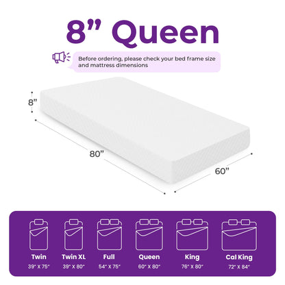 GAESTE 8 Inch Queen Cooling Gel Memory Foam Mattress for Cool Sleep Medium Firm CertiPUR-US Certified Mattress in a Box Pressure Relief Removable Cover No Fiberglass (Queen, 8 in)