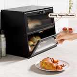 JUATPNIY Bread Boxes for Kitchen Counter Airtight Bread Storage Bread Container Large Wooden Farmhouse Bread Box with Window (Black) JUATPNIY