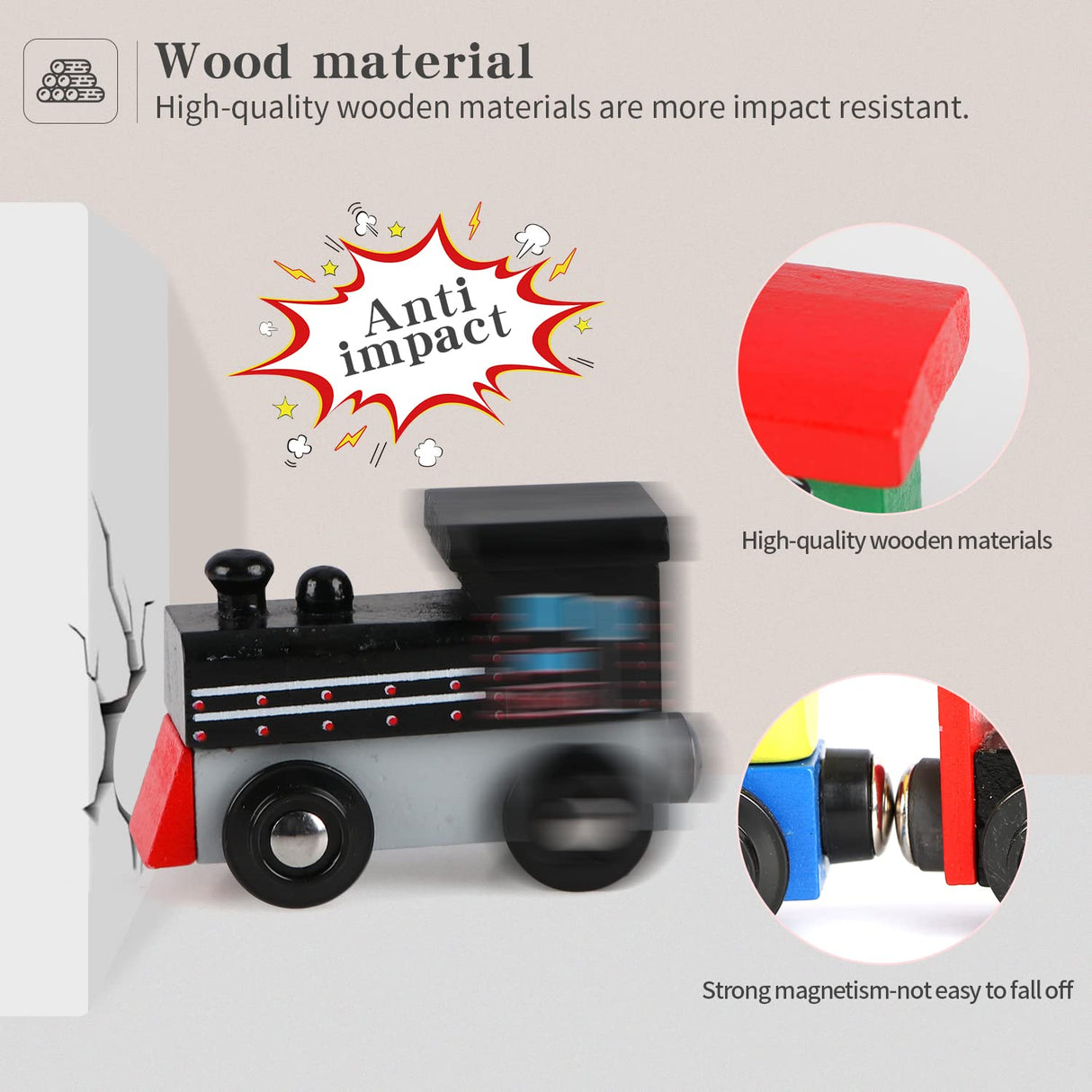 Wondertoys 16 Piece Magnetic Wooden Train Set for Toddlers - Includes Storage Bag and Track Accessories Wondertoys