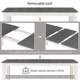 CITYLIGHT 7 Pieces Dining Table Set with Extendable Tabletop and 6 Upholstered Chairs, Solid Wood Kitchen Dining Room Table Set, Kitchen Furniture Set for 6-8 People, Gray Tabletop + White CITYLIGHT