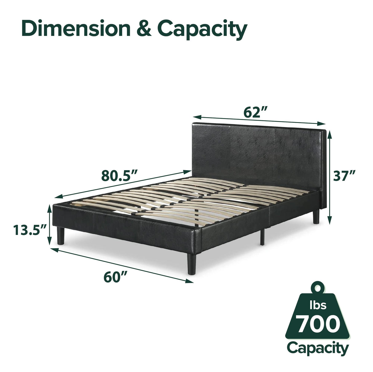 ZINUS Jade Faux Leather Upholstered Platform Bed Frame, Mattress Foundation with Wood Slat Support, No Box Spring Needed, Easy Assembly, Queen Zinus