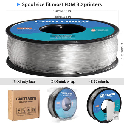 GIANTARM TPU Filament, 95A TPU Filament 1.75mm, Dimensional Accuracy +/- 0.03, Flexible Soft 3D Printer Filament 1kg Spool(2.2 lbs), Vacuum Packaging (Clear) - WoodArtSupply