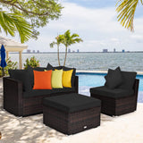 Tangkula 4 PCS Patio Rattan Sofa Set, Outdoor Wicker Sectional Furniture Set, Patio Conversation Set with Removable Cushions & Pillows for Backyard Porch Garden Poolside Balcony (Black) Tangkula