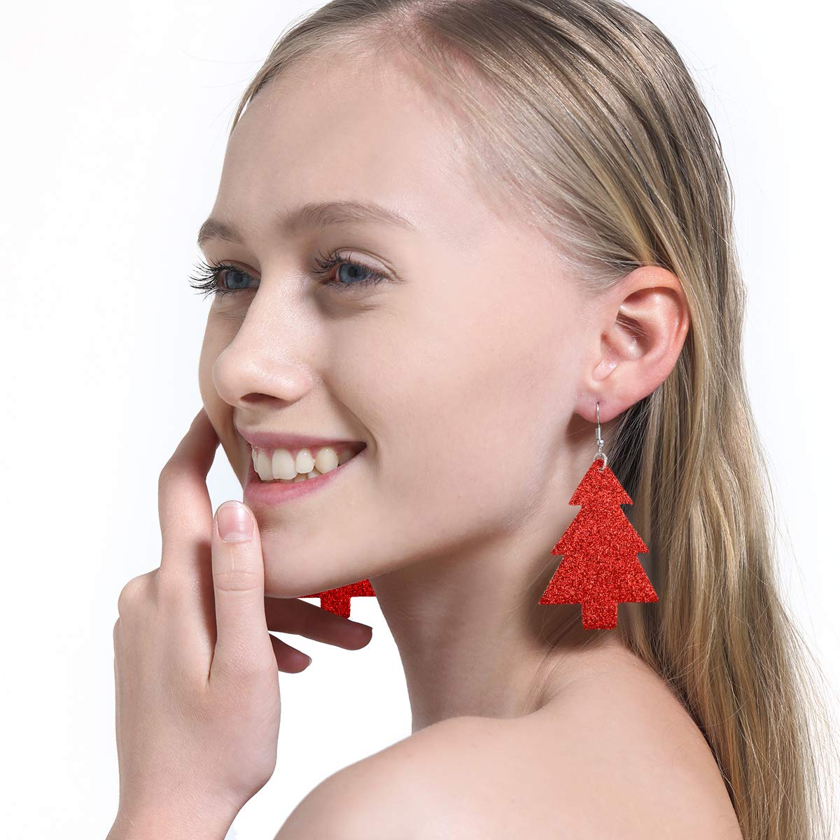 Christmas Faux Leather Earrings for Women Teardrop Dangle Earrings Plaid Petal Drop Earring Xmas Jewelry Accessory Gifts 16 Pairs AIDSOTOU