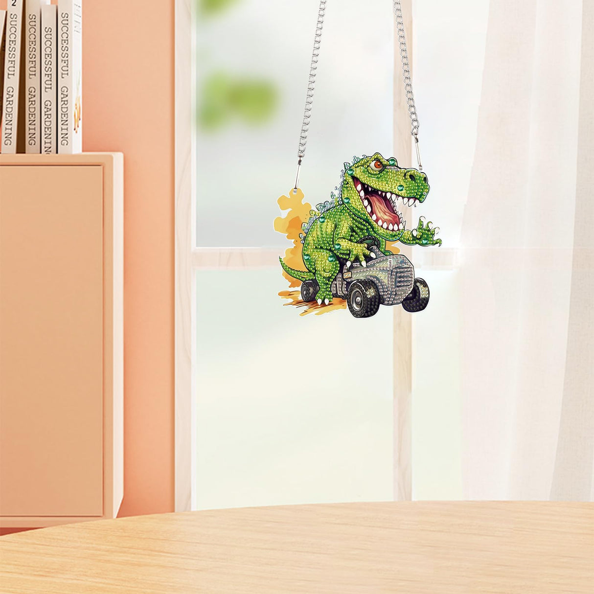 AiYuanzsh Diamond Painting Hanging Pendant Kit - Dinosaur Driving Car 5D Diamond Painting Kits for Adults - Crystal Rhinestones Diamond Art Pendant for Door Wall Window Home Xmas Halloween Decor AiYuanzsh