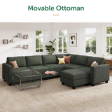 HONBAY Corduroy Sectional Couch with Storage U Shaped Sectional Sofa Modular Sectional Couches for Living Room, Green HONBAY