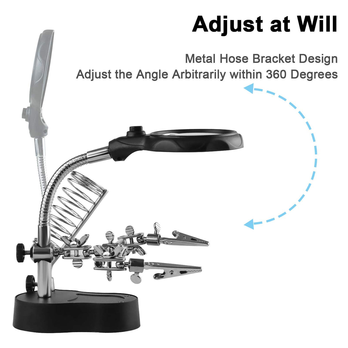 Vludiss Helping Hands Magnifying Glass Soldering Station, LED Lighted 3.5X 12X Magnifier with Auxiliary Clips Alligator Clamp for Miniatures Projects,Model Making, Soldering Vludiss