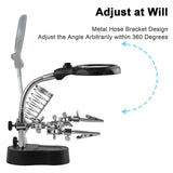 Vludiss Helping Hands Magnifying Glass Soldering Station, LED Lighted 3.5X 12X Magnifier with Auxiliary Clips Alligator Clamp for Miniatures Projects,Model Making, Soldering Vludiss