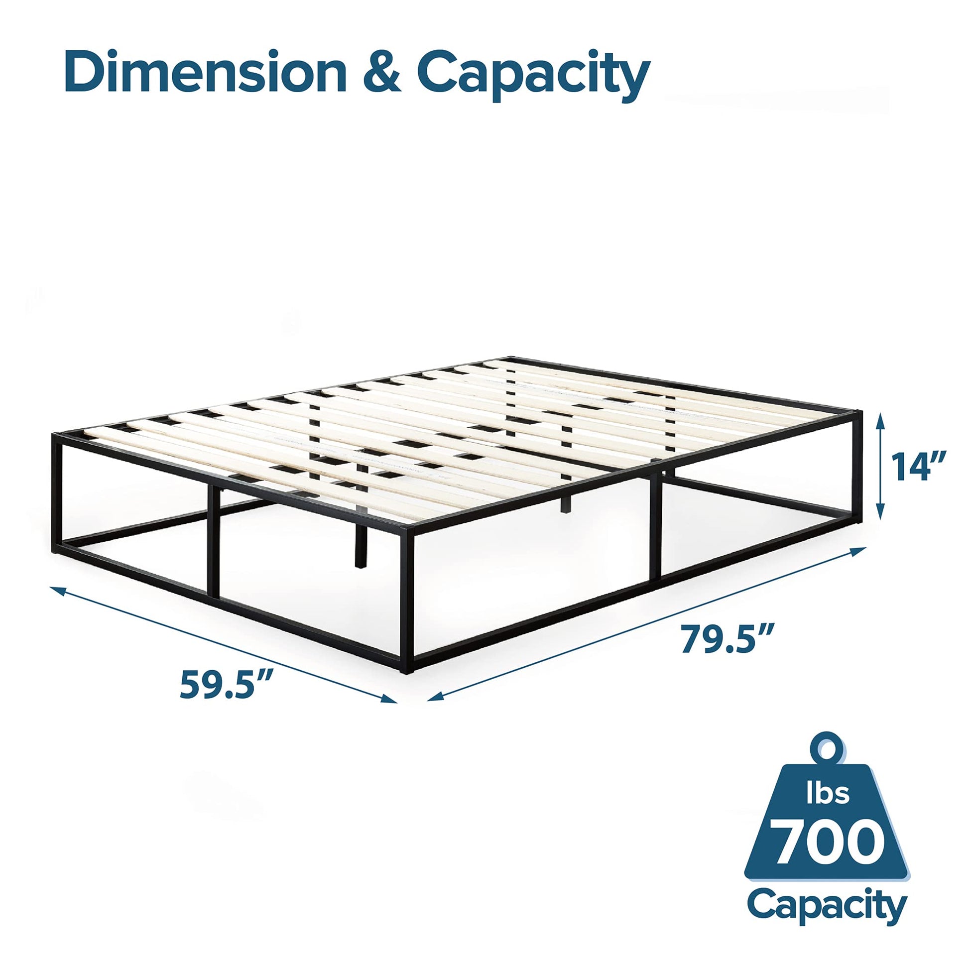 ZINUS Joseph Metal Platform Bed Frame with Wood Slat Support – Sturdy Design for Queen Mattress, No Box Spring Needed - WoodArtSupply