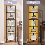 TUTOTAK Corner Shelf with LED Light, 6-Tier Corner Bookshelf for Small Space, Narrow Display Corner Shelf Stand with Storage Rack, for Living Room, Bedroom, Black BS05BK006L TUTOTAK