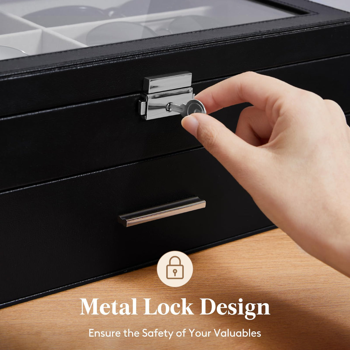 Lifewit 2- layer Sunglasses Organizer with Glass Lid, 6 Slots eyeswear Holder, 6 Slots Watch box, Spaces for Rings, Brooch, Tie Clip, Multiple Eyeglasses Display Case for Men, Gift Idea, Inky Black Lifewit