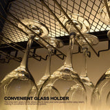 Wall Mounted 79in Wine Rack with LED Lighting Glass Holder, Liquor Bottles Shelves Display Storage Organizer Hanging Long Stemware Goblet Metal for Home Mini Bar Cellar Golden Generic