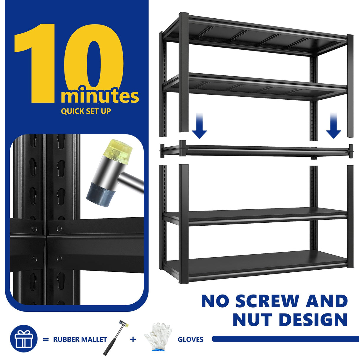 REIBII 48.2''W Garage Shelving 2500LBS Storage Shelves Heavy Duty Shelving 5 Tier Adjustable Metal Shelves for Garage Shelves Storage Rack Industrial Utility Shelf, 48.2''W X 72''H X18''D REIBII