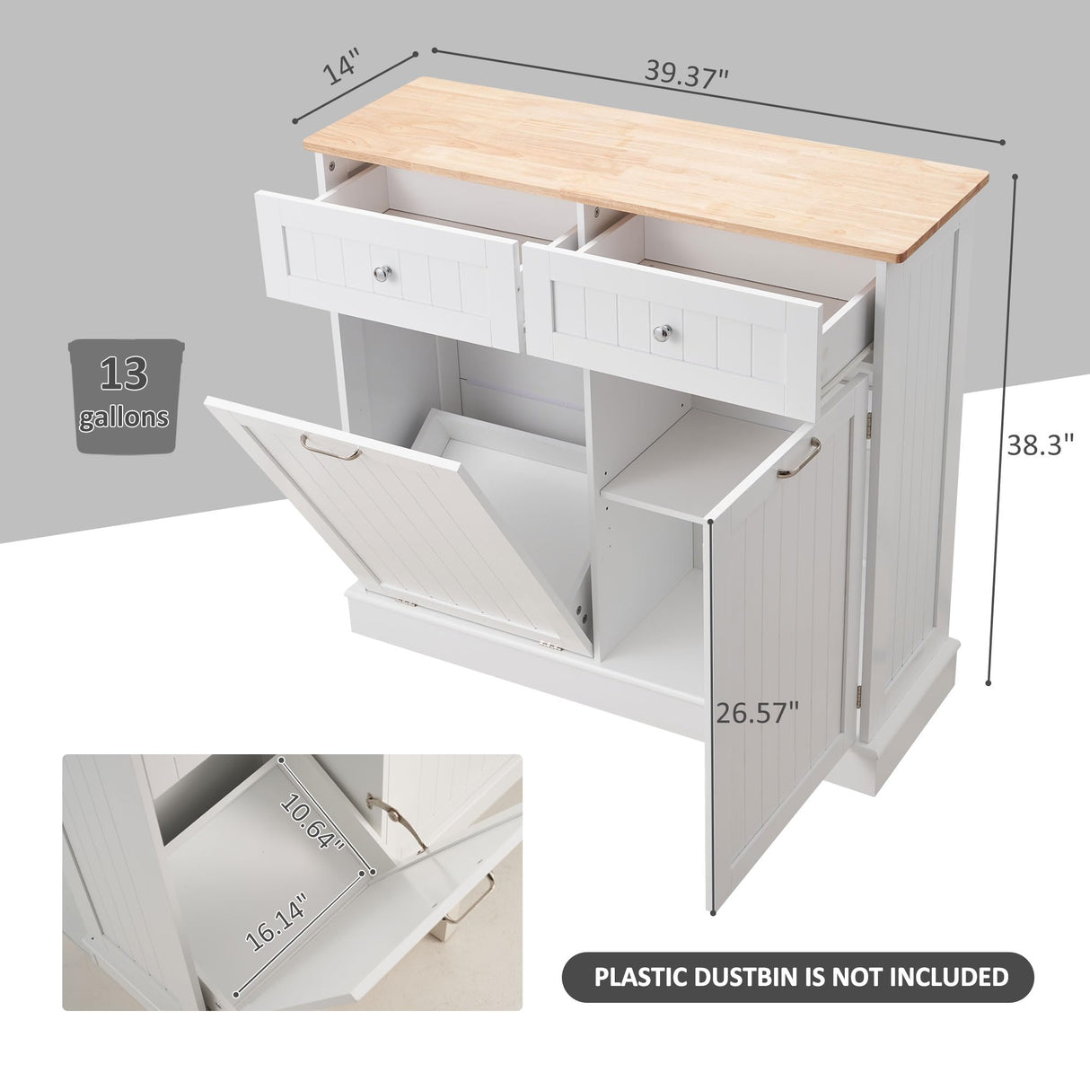 Spurgehom Dual Door Trash Cabinet Kitchen Waste Bins,13 Gallon Laundry Hamper Tilt Out Trash Can Cabinet, Pet Proof Trash Can for Living Room,White Spurgehom