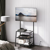 HOOBRO Rolling TV Stand with Mount and Power Outlet Up to 55 inch TVs, Corner Entertainment Center, Small TV Stand with 3-Tier Storage Shelves for Living Room, Bedroom, Black BB66UDS01 HOOBRO