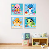 MXJSUA 4 Pack Cute Animals Paint by Numbers Kit with Framed Canvas for Ages 6-12 Kids, Turtle Paint by Numbers Kits for Children Beginners, Acrylic Oil Painting for Home Wall Decor Gift (8x8 inch) MXJSUA